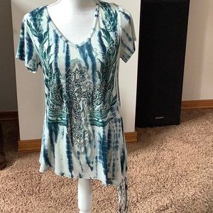 Women Harley Davidson Teal Tie Dye Top size Large